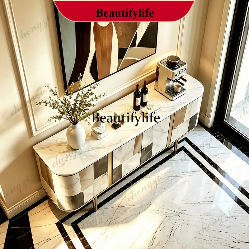 p182 Italian light luxury marble dining side cabinet, high-end living room, home decoration locker, art color matching cabinet
