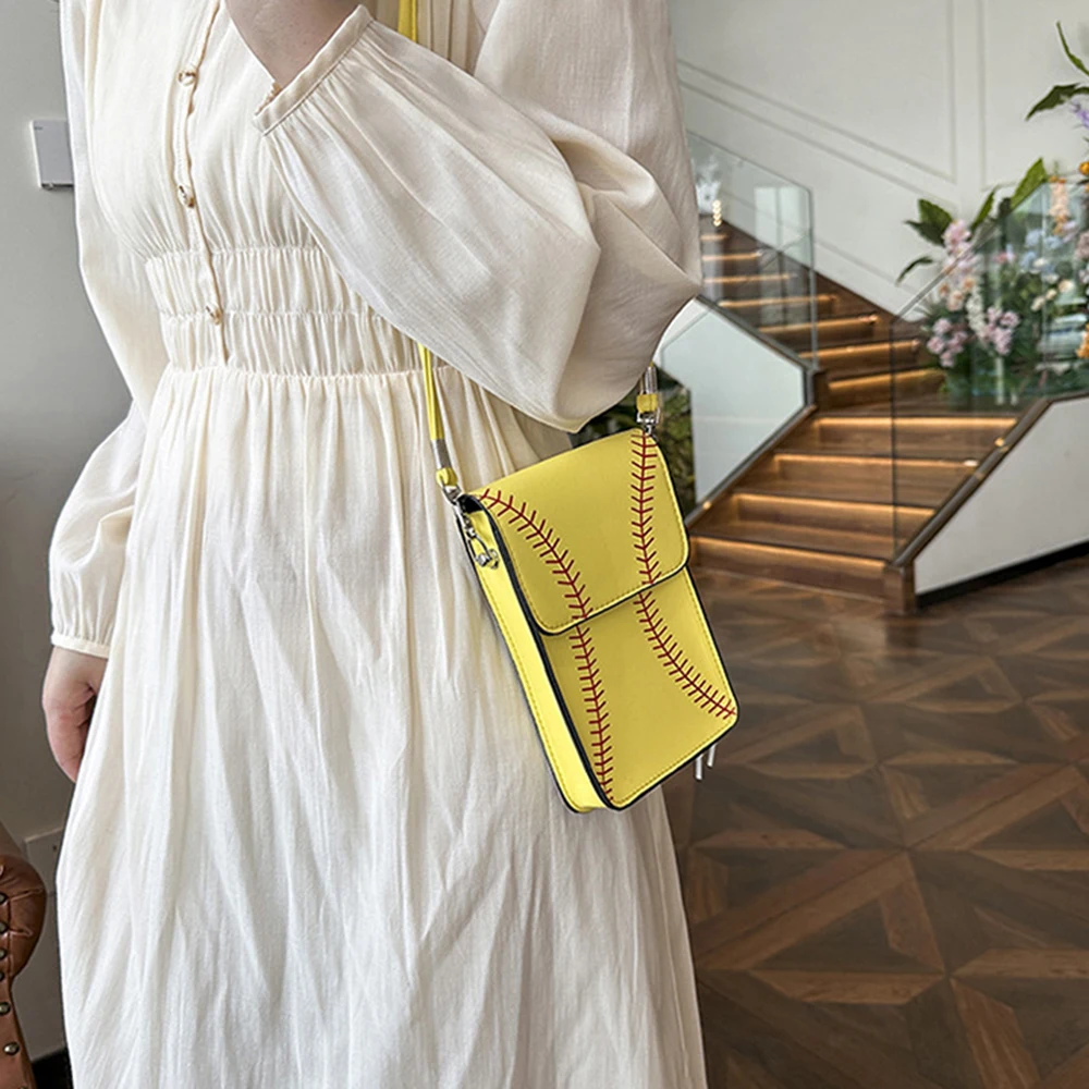 

PU Leather Square Shoulder Bag Lightweight Versatile Stylish Phone Bag Korean Style Baseball Design Crossbody Phone Pouch Female