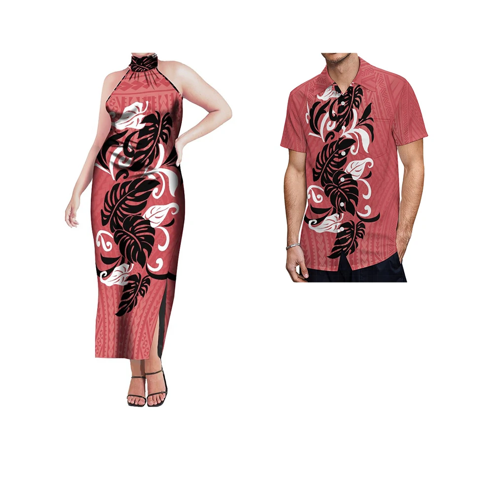 2023 New Arrival Polynesian Tribal Samoan Puletasi Ptaha Printed Maxi Dresses Women Dress Match Mens Shirt