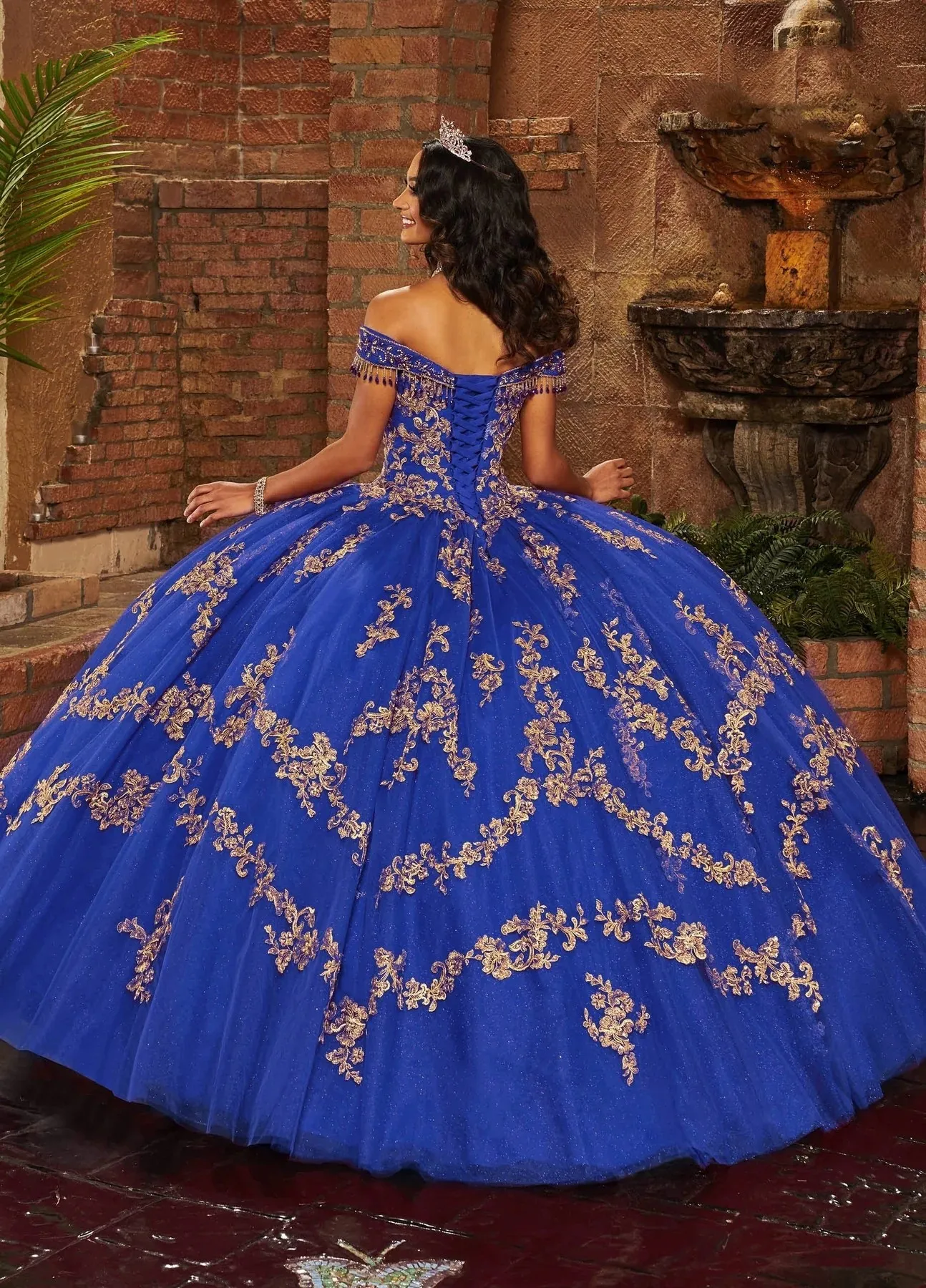 الأزرق الملكي Charro Quinceanera فساتين الكرة ثوب قبالة الكتف تول زين منتفخ المكسيكي الحلو 16 فساتين 15 Anos