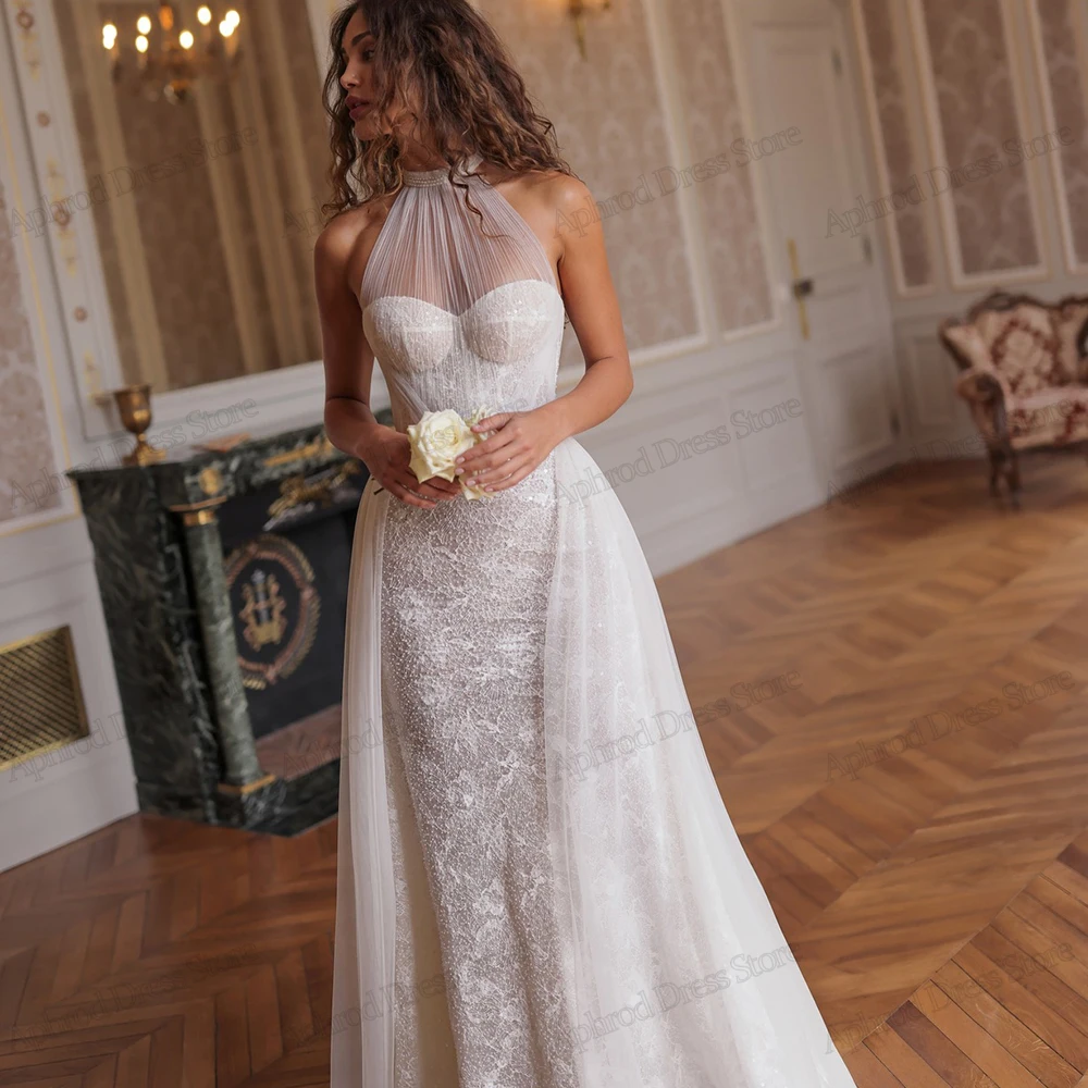 Exquisite Brautkleider, wunderschöne Brautkleider, Spitzenapplikationen, Neckholder, ärmellos, rückenfrei, Vestidos De Novia, individuell gestaltet