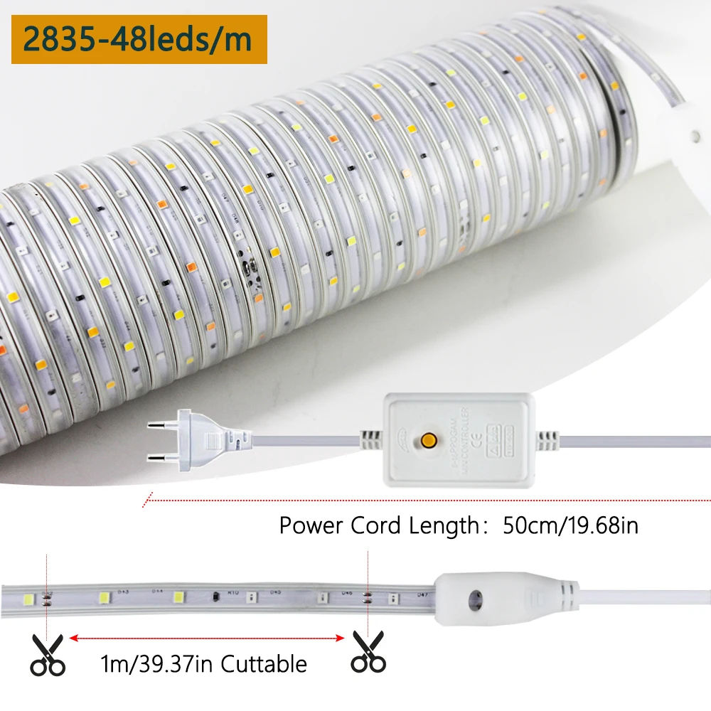 Imagem -02 - Multicolor Led Strip Lights Arco-íris Corda de Luz Neon Impermeável Flexível Mudando Fita Led 1m 39.37in 220v Cortável