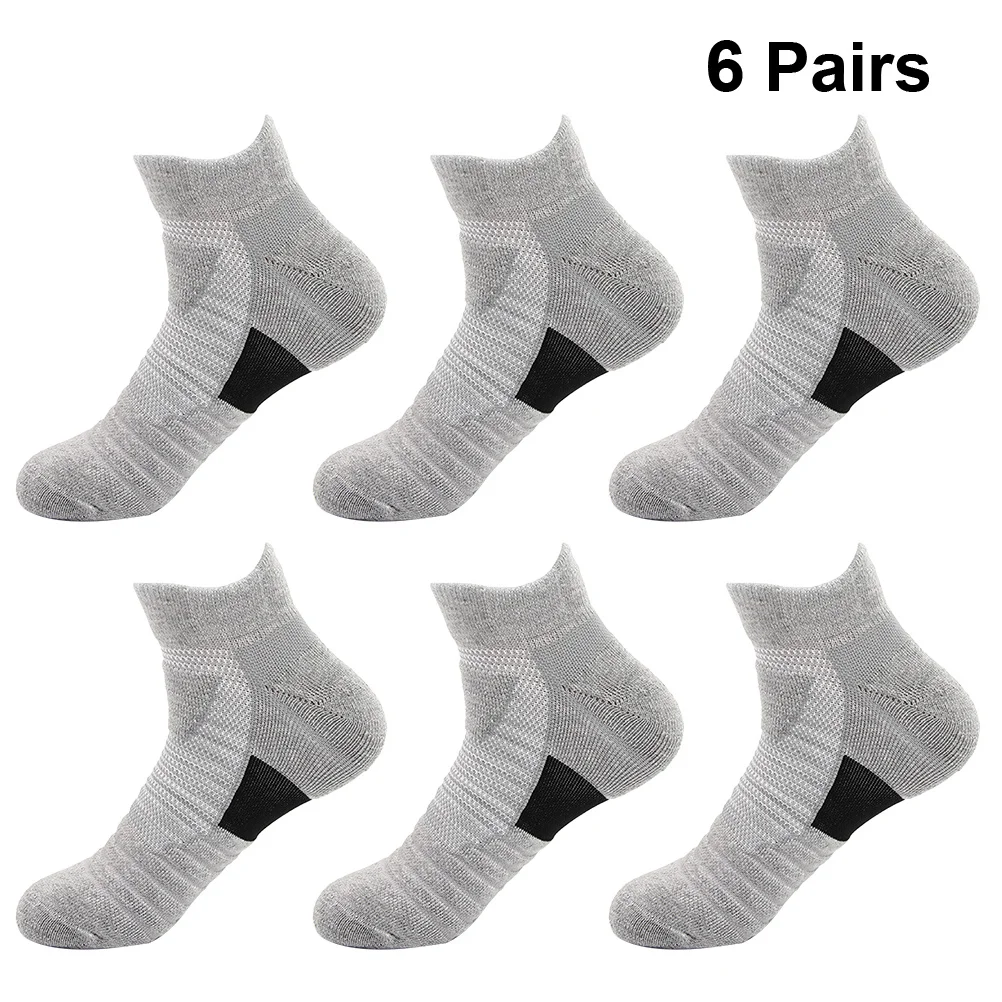 

6Pairs Men Athletic Socks Breathable Outdoor Running Short Ankle Non Slip Sports Compression Socks Grey Free Size