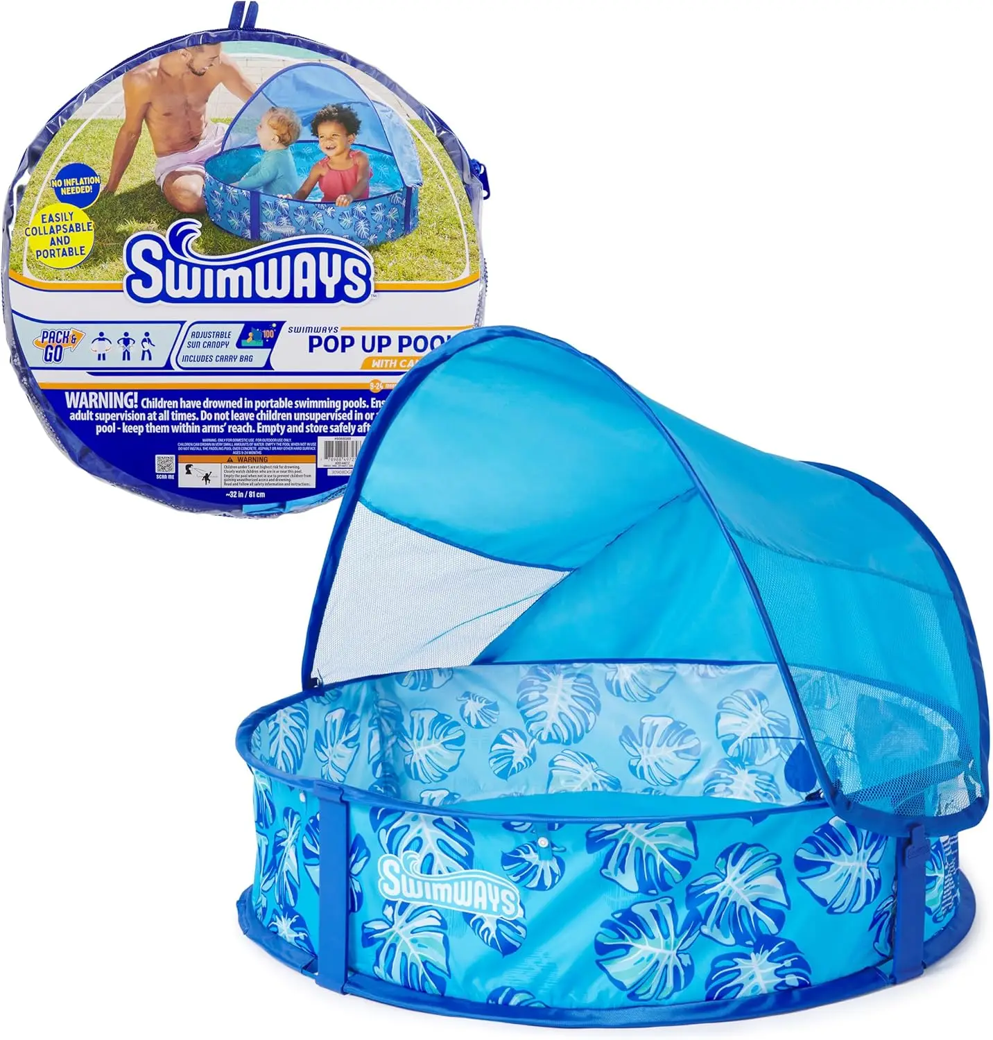 

Складной детский бассейн с навесом и сумкой для переноски, для детей от 9 до 24 месяцев, синий, размер 32 дюйма.