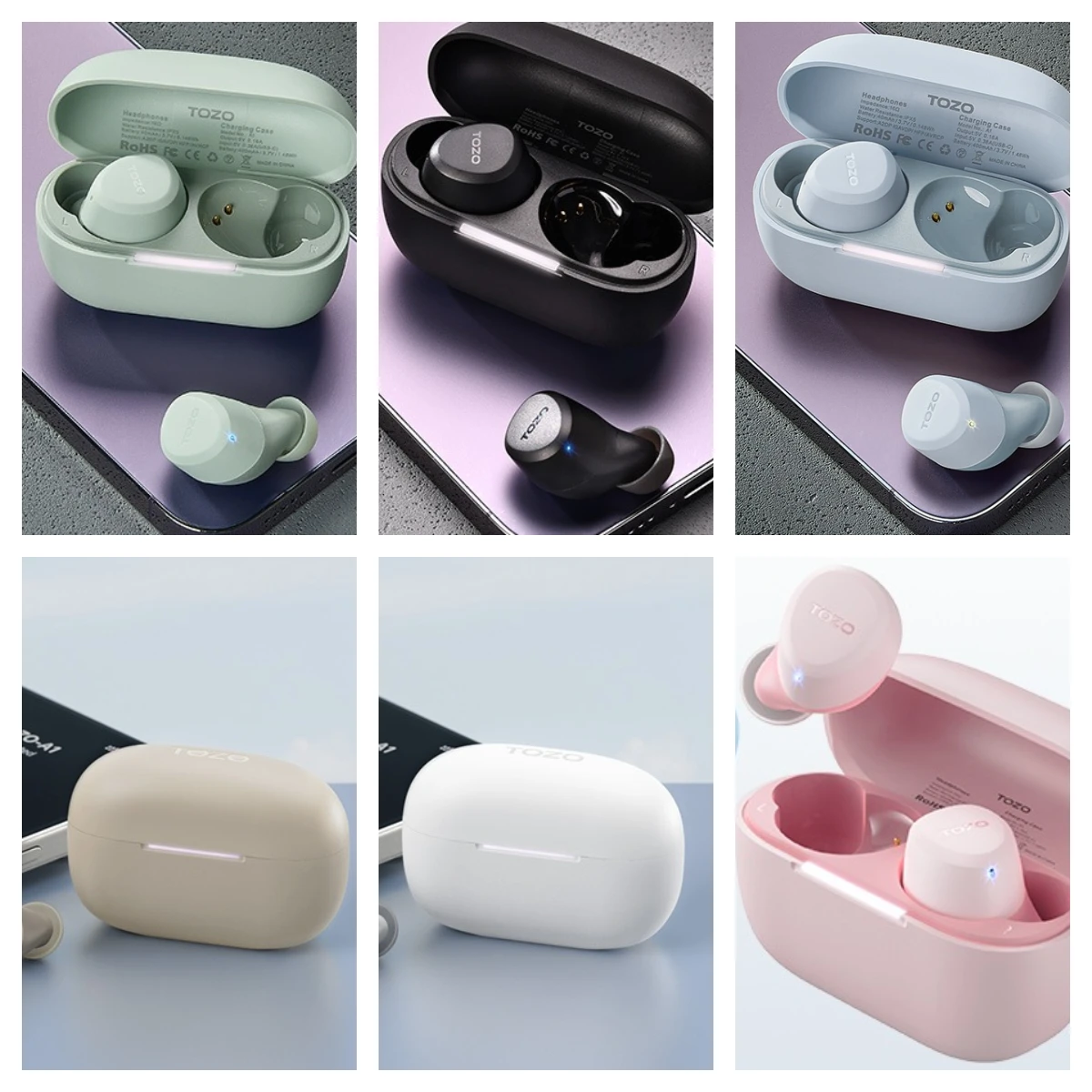 TOZO Nowe Bezprzewodowe Słuchawki A1 Bluetooth 5.3 Smart Touch Control z Mikrofonem i Immersyjnym Dźwiękiem dla iPhone'a i Androida