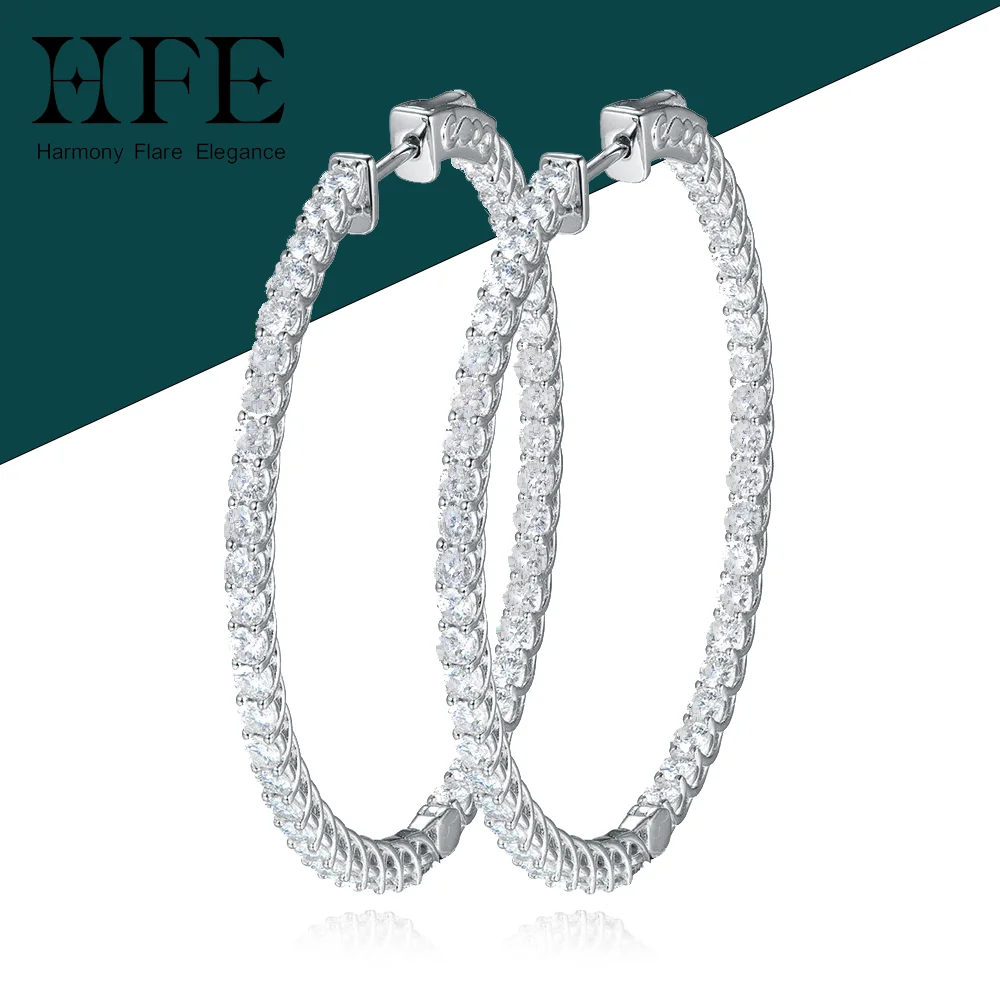 

HFE Full Moissanite 50mm Hoop Earrings Sterling Silver Women's Style D Color VVS1 Lab-Created Diamond Studs Party Fine Jewelry
