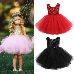 Baby Girl Fashion Sequins Bow Dress A-Line Tulle Tutu Dress 1-5Y Kids Children Summer Backless Sundress Party Bridesmaid Dresses