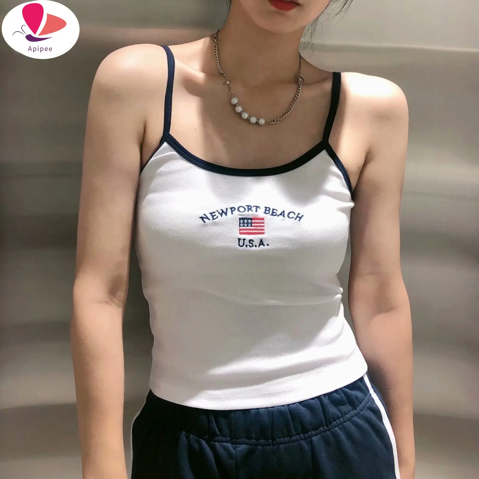 Vintage Flag Embroidery T-Shirts Women Streetwear O Neck Short Sleeve Patchwork Y2k Tops Woman Summer Casual Chic Slim Crop Top