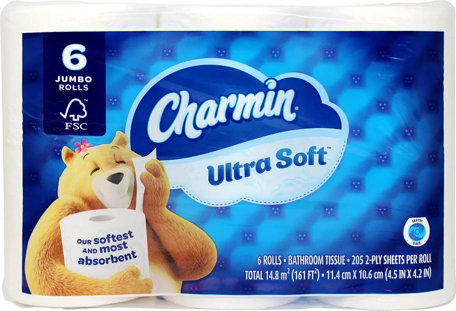 

Ultra Soft Jumbo Toilet Paper 6 Rolls with 205 2-Ply Sheets per Roll for Septic Systems