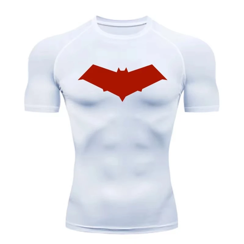 Compressie-T-shirt voor heren met vleermuisprint, sneldrogende gymtrainingtop | Zomerfitness Rashguard voor hardlopen en MMA ZY0037
