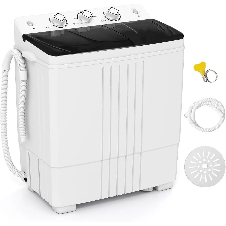 

Compact Portable Washing Machine with 20 LBS Capacity for Apartment Dorm and RV Use: Twin Tub Design with Built-in Drain Pump T