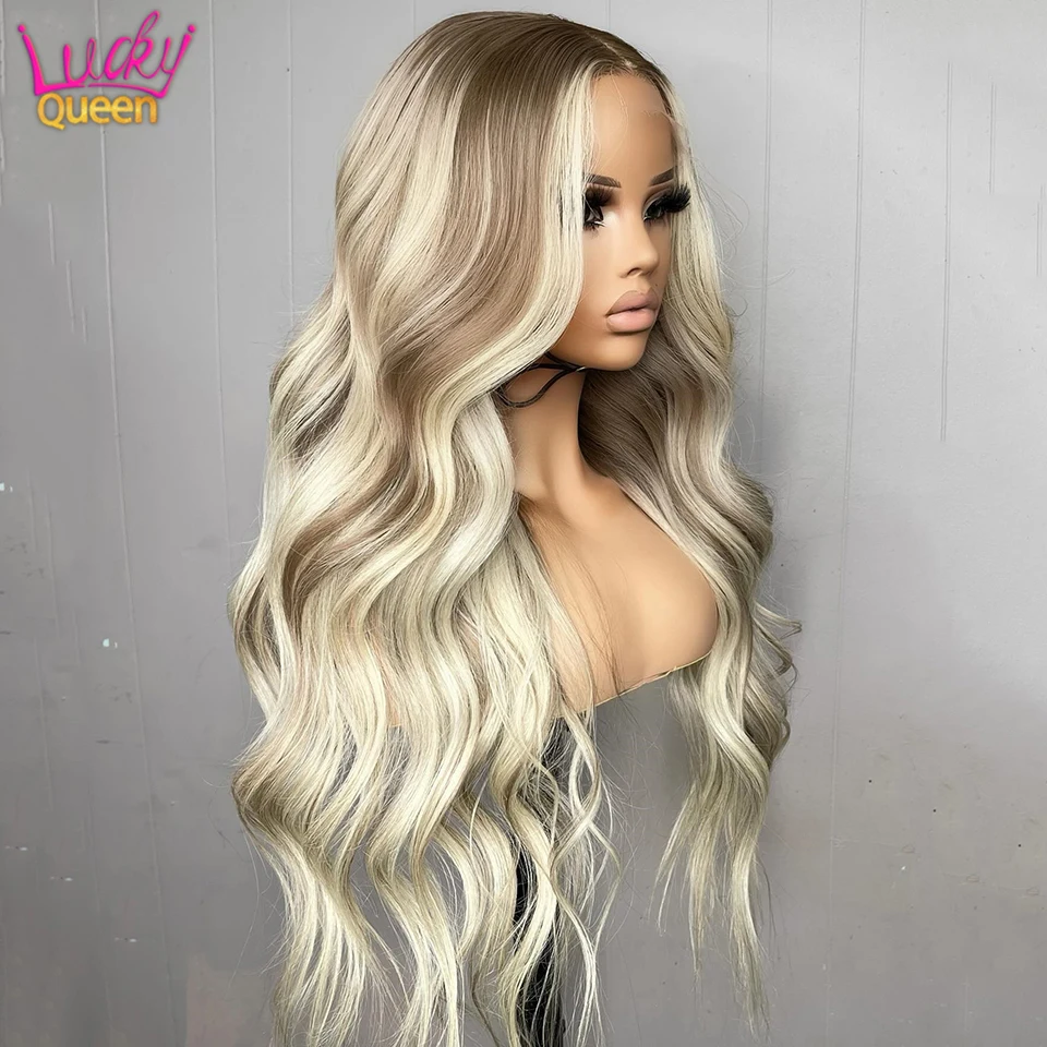 

Ash Highlight 13X4 13X6 Transparent Lace Front Wigs Human Hair 180% Density Body Wave Lace Frontal Wigs For Women Pre Plucked