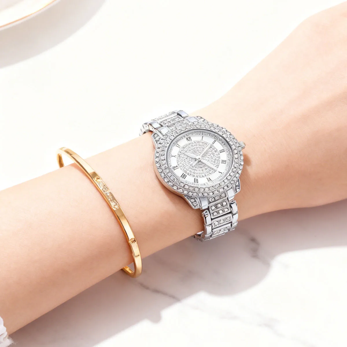 1pc-Roman Patterned Women's Quartz Watch, Women's Watch, Starry Sky Bracelet, Quartz Watch