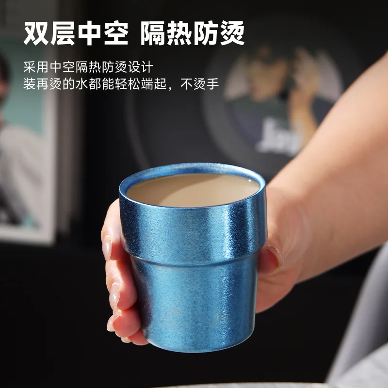 150ml Pure Titanium Coffee and Beer Mug For Camping,Double Layer,Heat Insulating and Anti-Scald,Travel Anti-Bacterial Water Cup