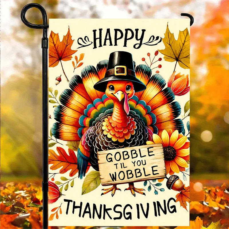2D Flat - 2D Flat - One Item, A Flippable Fall Garden Flag with A 2D Turkey Design, Perfect for Outdoor Decor, Suitable for Patio, Lawn and Garden Parties, Size 12X18 Inches, Flagpole Sold Separately