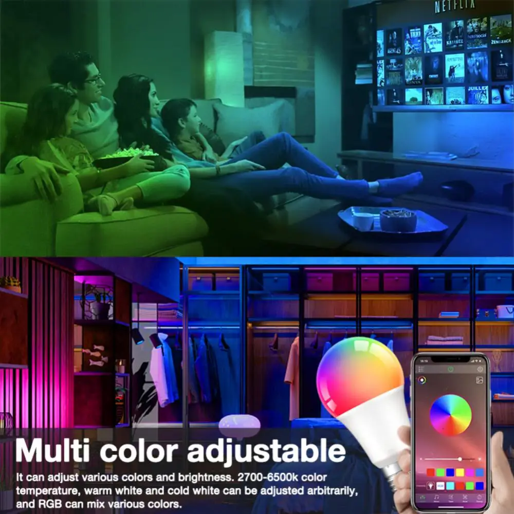 

E27 Lightbulb For Smart Life Alexa Home Smart Bulb Tuya 9/12/15/18W RGBCW Remote Control Lamp Color Changing LED