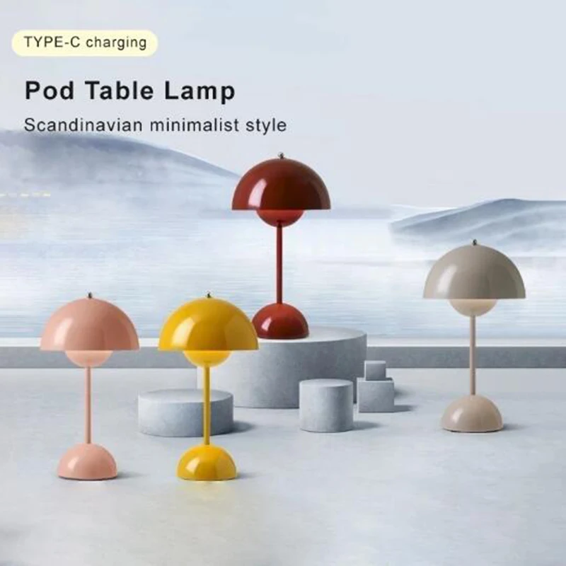 

Mushroom Flower Bud LED Rechargeable Table Lamps Modern Desk Lamp Touch Night Light For Restaurant Cafe Bedroom Decoration Gifts