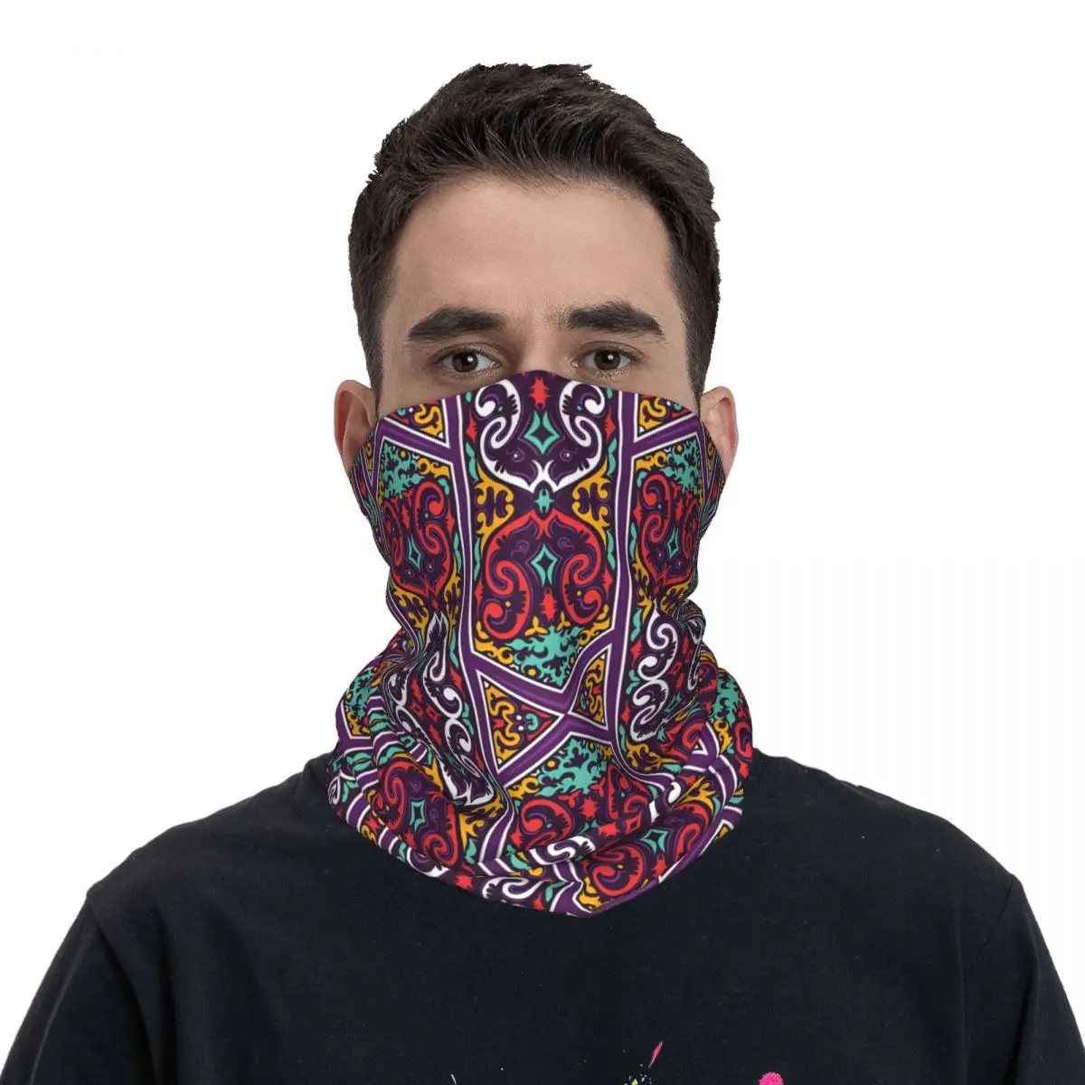 Dayak Ethnic Pattern Bandana Neck White Scarf Multi-use Headwear Fishing Unisex Adult Winter