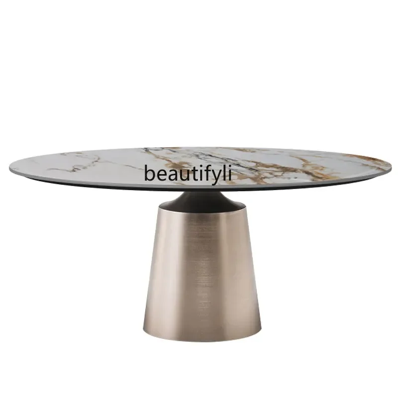 

xxxLight Luxury Oval Stone Plate Dining Table Modern Simple Small Apartment Restaurant Marble Dining-Table