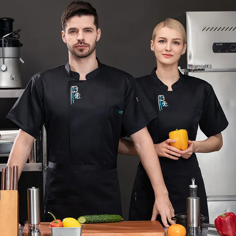 فندق مطعم المطبخ العمل موحدة قصيرة الأكمام سترة الطاهي مخبز المعجنات الشيف الصيف معطف المطبخ الأبيض