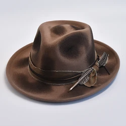 Fashionable Retro Original Design Imitation Wool Felt Fedoras Hat Men Roll Brim Panama Trilby Hats Gentleman Party Dress Cap