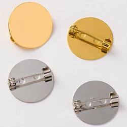 5pcs 14K Gold Plated Brass Brooch Clasps Safety Pin Blank Cabochon Trays for DIY Badge Corsage Jewelry Craft Making Accessories