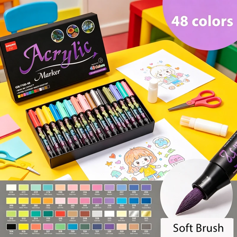 

GuangNa 60 Colors Acrylic Paint Pens Brush Marker Pen for Rock Painting, Stone, Ceramic, Glass, Wood, Canvas Art Making Supplies