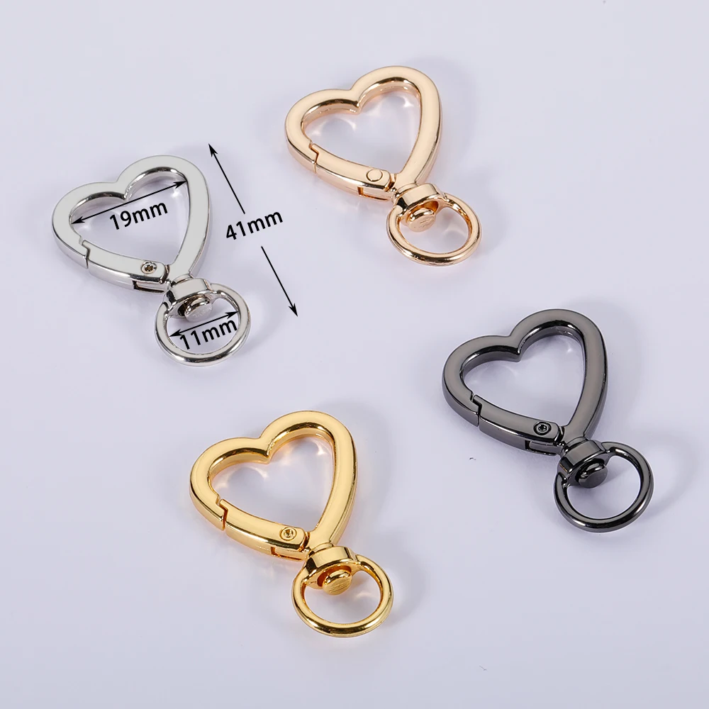 10pcs Plated Heart Shape Metal Spring Clasp Hooks Carabiner Key Ring Connectors for DIY Keychain Jewelry Making Accessories