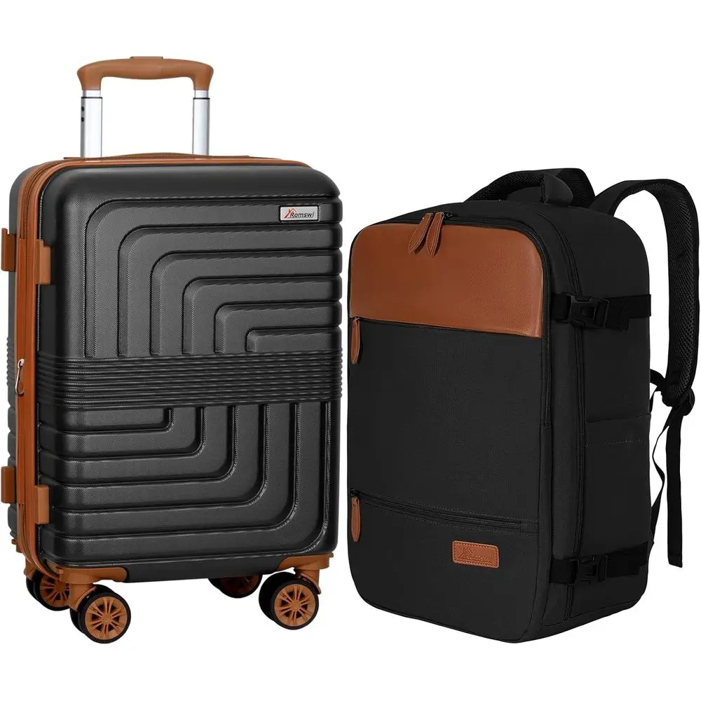 

Expandable Hardshell Spinner Luggage Set with Backpack, PC+ABS Material, Black