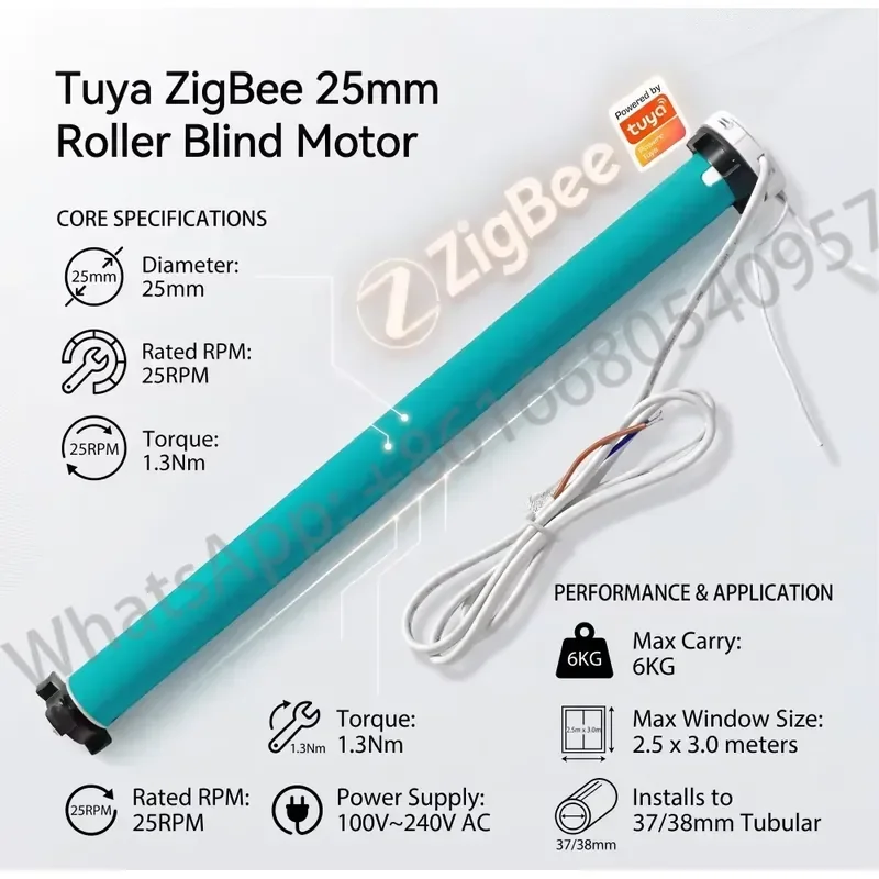 ZigBee Smart Roller Blind Motor 1.3Nm Tubular Shade Motor for 37/38mm Tube Window Shutters Works with Alexa Google