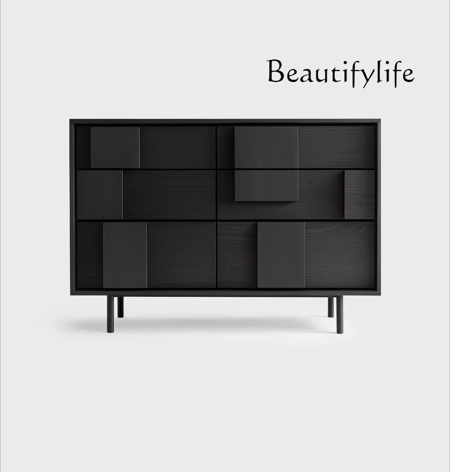 

VV Шкаф из цельного дерева с шестью сундуками, шкаф из ясеня, шкаф для спальни, дизайнерский шкаф для гостиной, крыльца, шкаф для хранения, черный