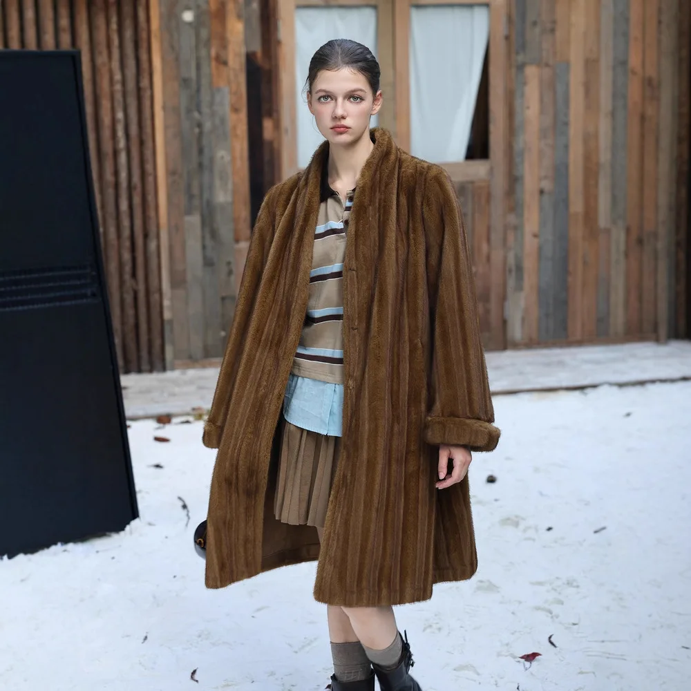 

Minimalist Women Winter Fux Fur Coat Stand Collar Pure Color Loose Cuff Lady Artificial Fur Jacket Long Chic Female Eco Fur Coat