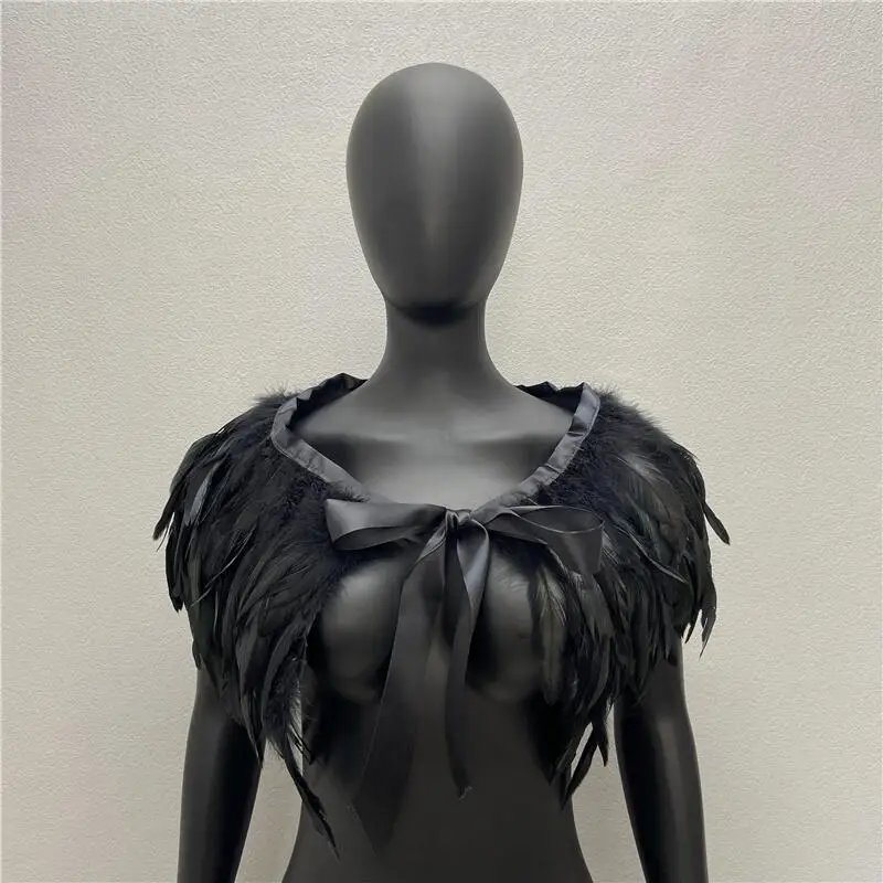 Feather Shrug Shawl Gothic Punk eather Shoulder Wrap Capes Natural Feather Choker Collar Cape Shawl Halloween Cosplay Costume