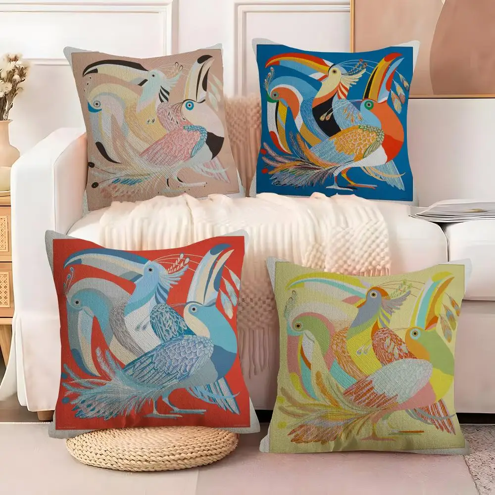 Luxury Colorful Toucan Cushion Cover Soft Plush Sofa Cushion