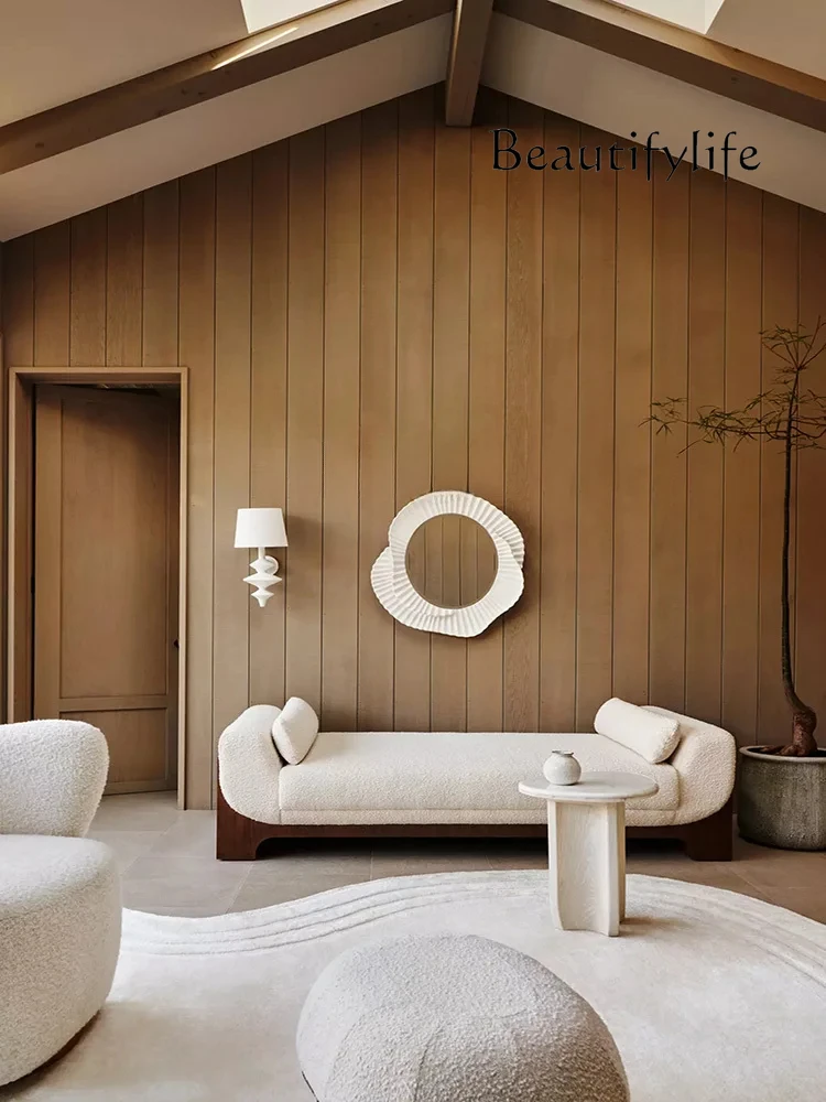 الشمال جميع الصلبة الخشب صوف الضأن النسيج السرير البراز الحد الأدنى كريم الأبيض بهو شقة صغيرة أريكة موبليس دي لا سالا #3