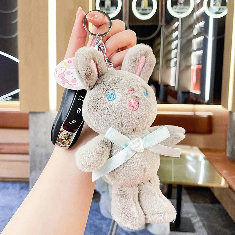 18cm Cartoon Kawaii Tie Bunny Doll Plush Keychain Plush Rabbit Stuffed Toy Pendant Keychains Bag Accessories Children's Gifts