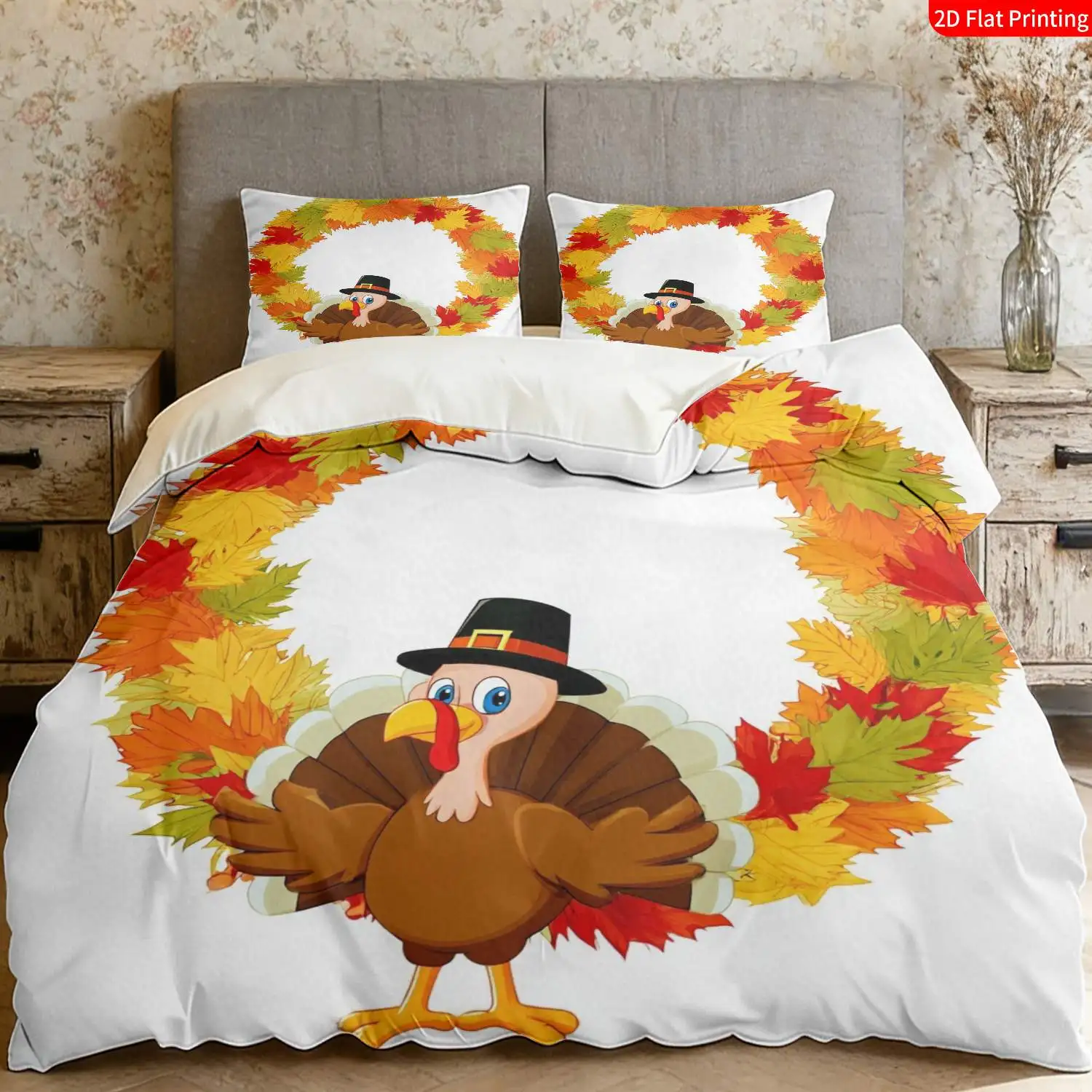 Autumn Bedspread Suitable for Various Occasions, Turkey-Themed Mattress Protector, Elastic Fitted Sheet Cover, King/Twin/Queen Size, Three Witches Autumn Gathering Theme, Hand-Painted Watercolor Style, Suitable for All Seasons, Machine Washable, Universal for Home Master Bedroom, Dormitory, Guest Room, Dust-Proof and Stain-Resistant, Easy to Store, 2D Thanksgiving Soft and Comfortable, Holiday Decoration
