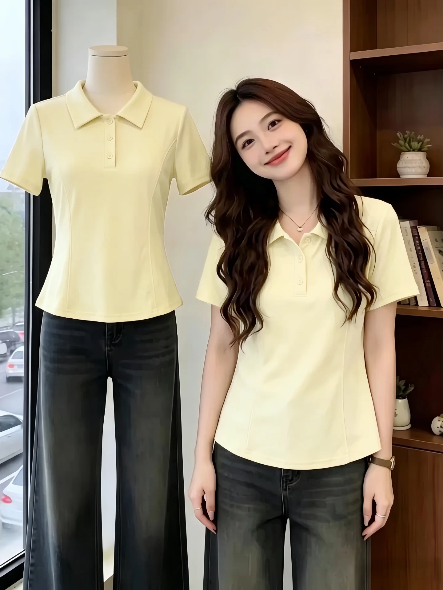 

Summer Collar Button Short Sleeve T-Shirt Women's Loose Fit plus Size Comfortable Breathable Cotton 95% Elastic Fiber 5%