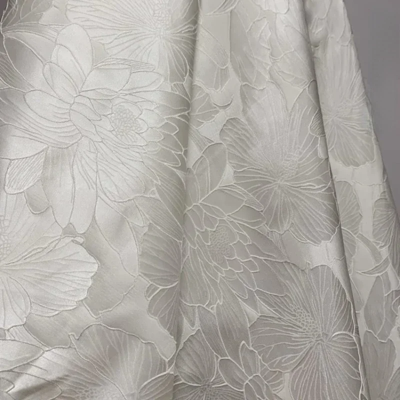 Polyester Fabric White Pattern Bulletless Design Cheongsam Fashion Cloth Diy Apparel Sewing Fabric Pure Polyester Material