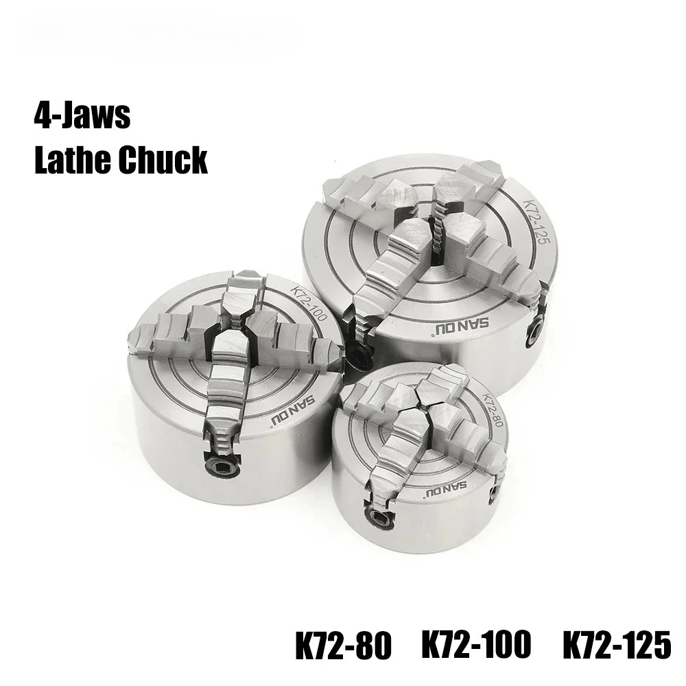 

K72-80 K72-100 K72-125 4-Jaws Manual Independent Chuck with Jaws Hardened Steel Lathe Chuck for Woodworking Tool Accessories