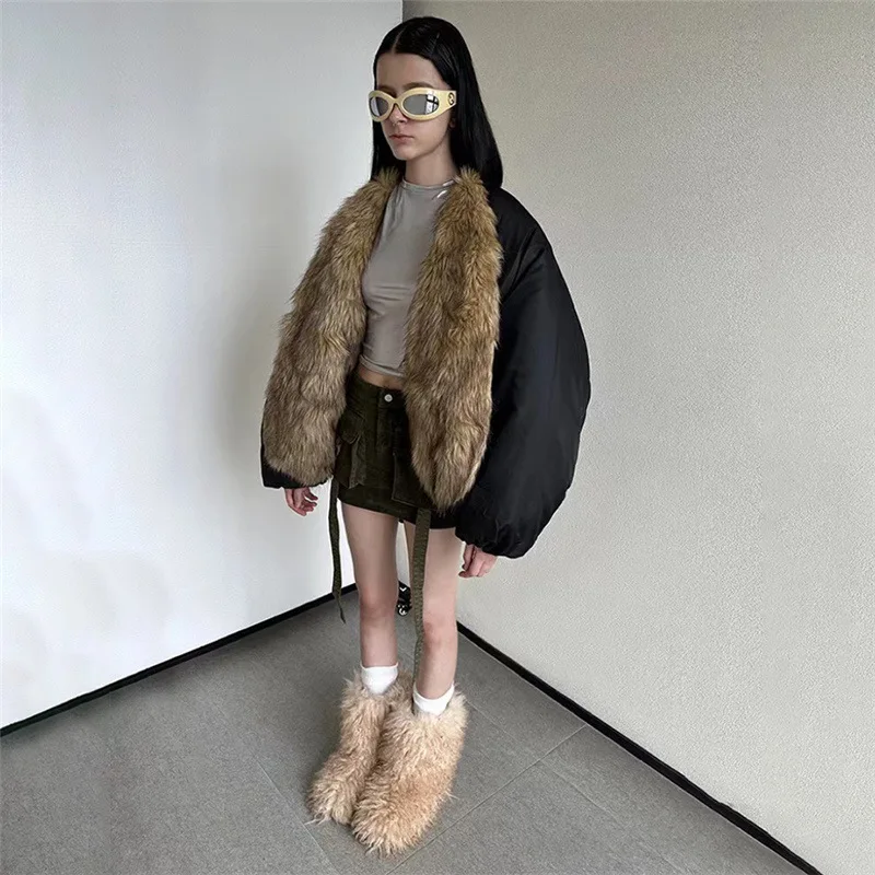2023 European and American Style Autumn New Women's Clothing Solid   Fashion  Fur  Collar Cardigan Long Sleeved Jacket for Women image 4