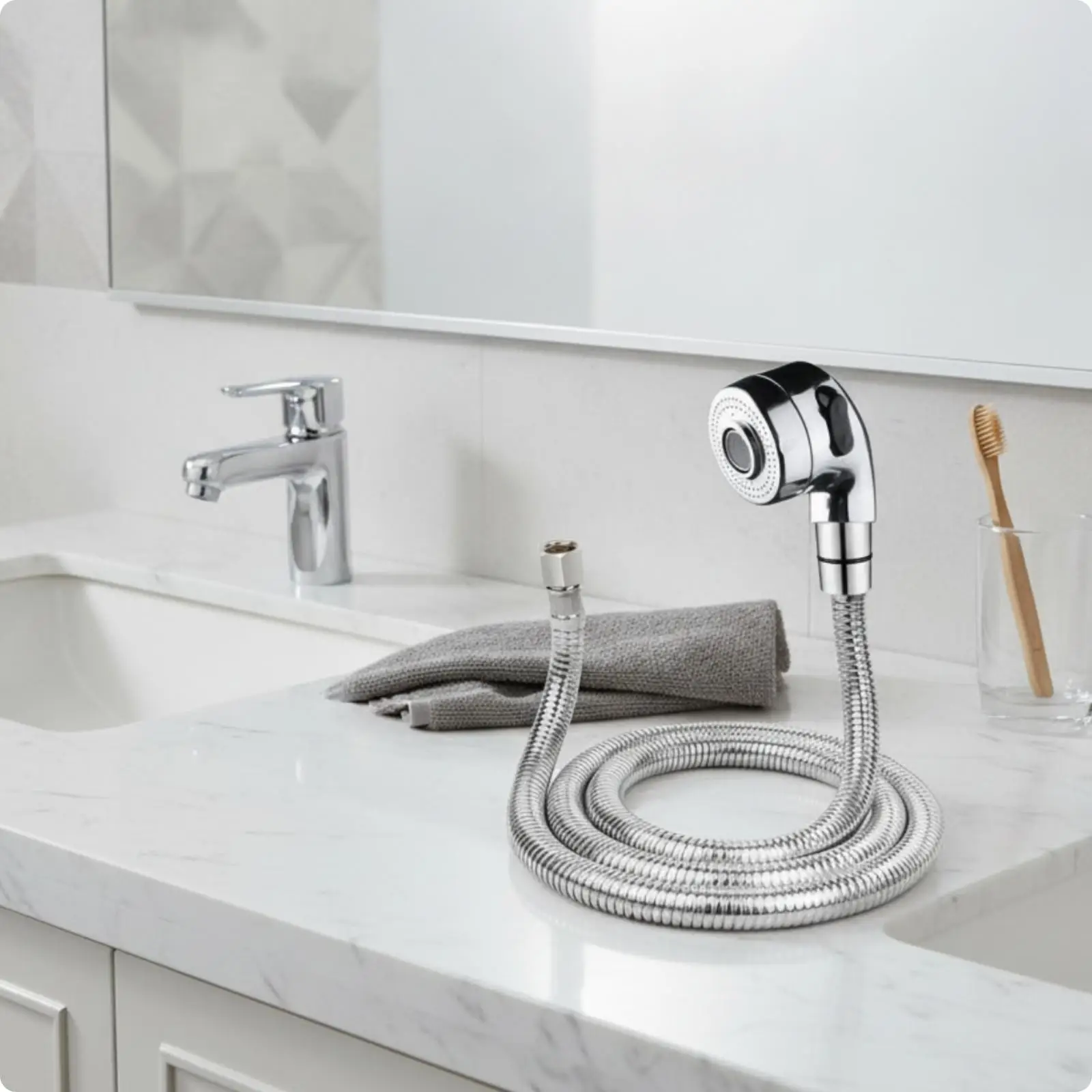 Salon Rinse Hose Assembly | Chrome-Silver Finish, Commercial-Grade, Shampoo Bowl Hose with Rinse Sprayer, for Hair Salons