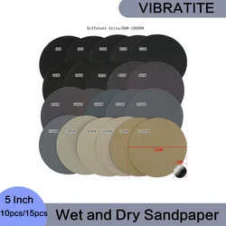 습식 및 건식 사포, 후크 및 루프 랜덤 궤도 샌딩기, 125mm 샌딩 디스크, 목재 금속 연마용, 5 인치, 10 개, 15 개