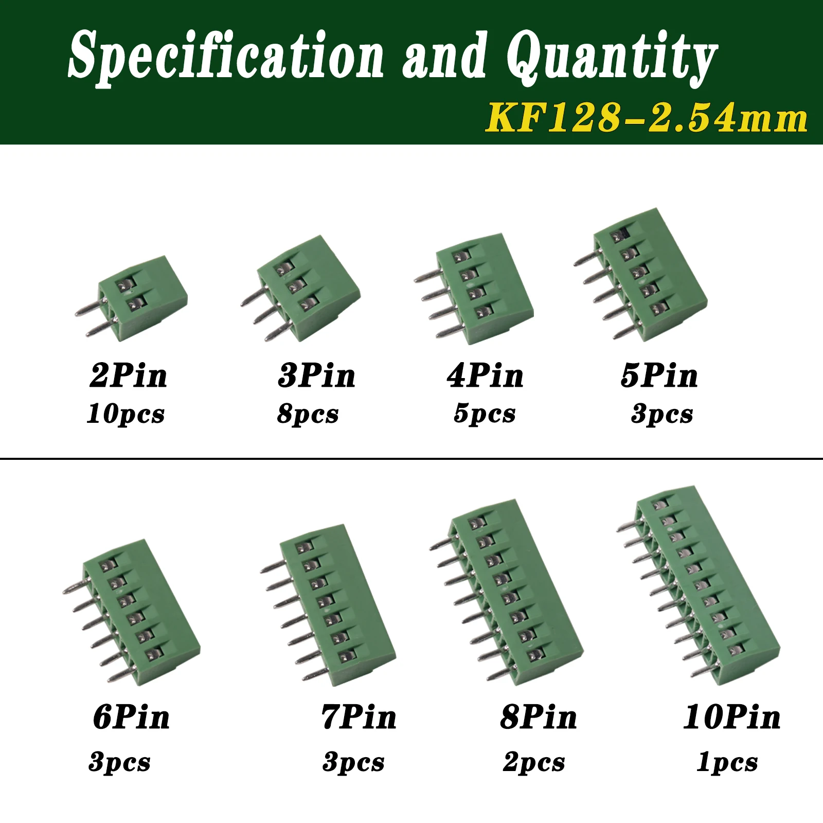 35pcs PCB Screw Terminal Block Connector Assorted Kit For Wires KF128-2.54 2Pin-10Pin