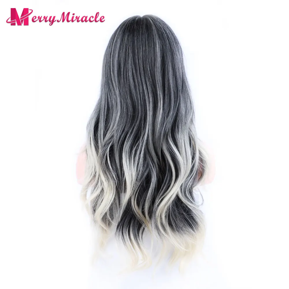 Synthetic Wigs for Women Long Natural Wave Wigs with Bangs Heat Resistant Cosplay Hair Gradient Color