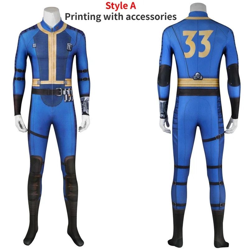 Kostum Cosplay pria Vault 33 Cosplay penyamaran jatuh pria Vault Dweller Out 3D baju Jumpsuit gambar cetak setelan Con Komik Halloween