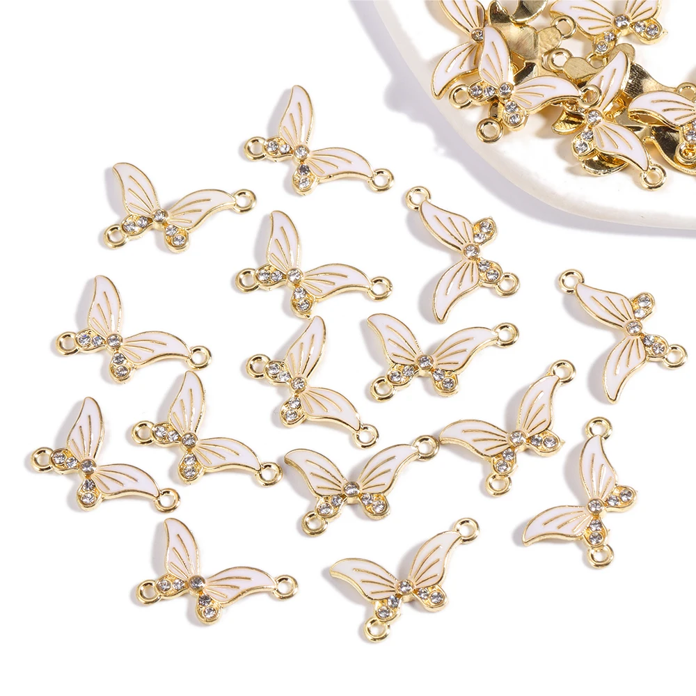 20Pcs/Lot 18*24 Retro Alloy Enamel Half Rhinestone Butterfly Connectors Charms For DIY Necklace Bracelet Jewelry Making Findings