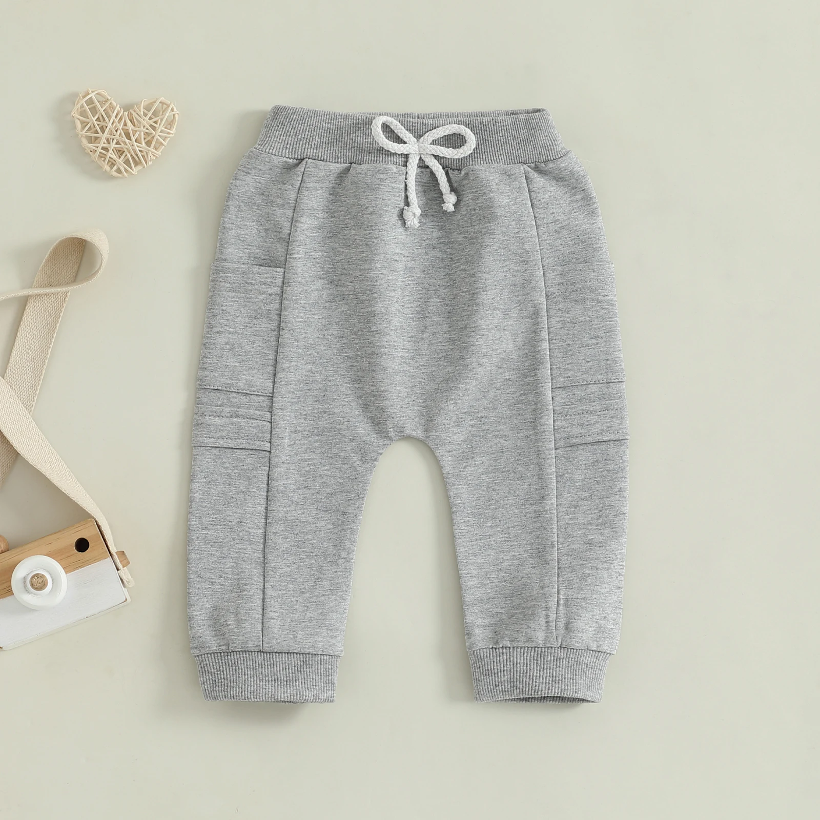 Baby Boy Sweatshirt Jogger Pants Solid Color Elastic Sweatpants Trousers with Pockets Casual Bottoms for Toddler Newborn Infant