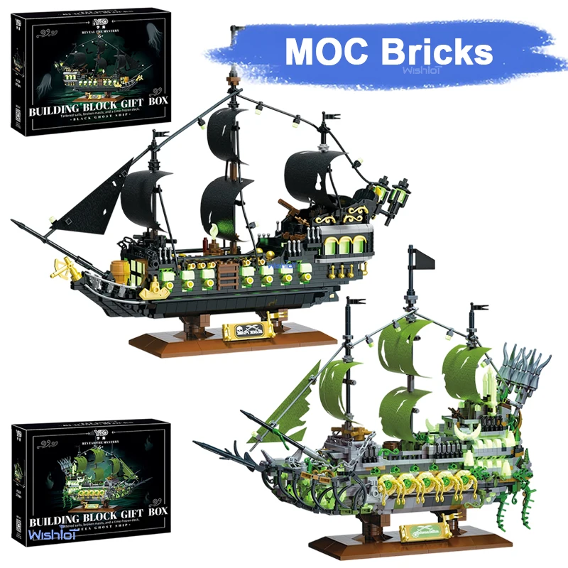 

Micro Bricks Ghost Ship Pirate ShipCreative Building Block Boat Model with Stand Glow-in-the-dark Toys Boys Gift