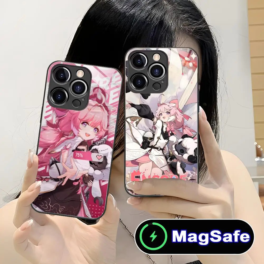 

Чехол для телефона Wuthering Waves Encore для iPhone 16, 15, 14, 13, 12, 11 Pro Max Plus Mini MagSafe, стеклянный цветной защитный чехол, красивый